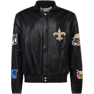 New Orleans Saints Jeff Hamilton Leather Varsity Jacket
