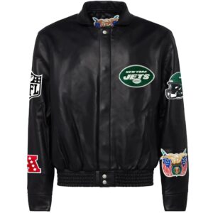 New York Jets Jeff Hamilton Black Leather Varsity Jacket
