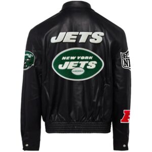 New York Jets Jeff Hamilton Black Leather Varsity Jacket