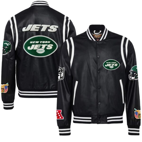 New York Jets Jeff Hamilton Leather Varsity Jacket