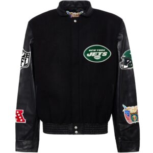 New York Jets Jeff Hamilton Wool and Leather Varsity Jacket
