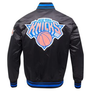 New York Knicks Script Tail Satin Varsity Jacket
