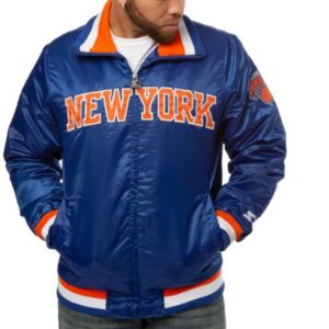 New York Knicks Starter Bomber Blue Satin Jacket