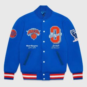 OVO x NBA New York Knicks Blue Varsity Jacket