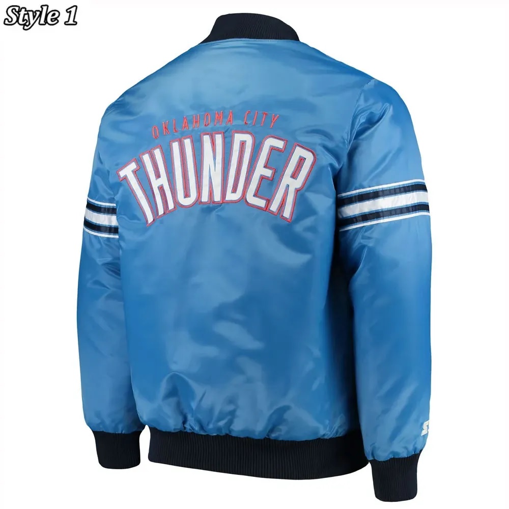 Oklahoma City Thunder Pick Varsity Satin Blue Jacket - Image 3