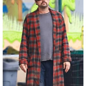 Leonardo DiCaprio wearing a coat from One Battle After Another 2025 with tailored fit and classic design.