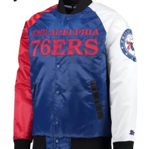 Philadelphia 76ers Red and Royal Varsity Satin Jacket