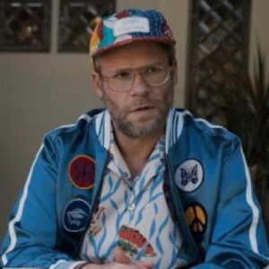 Platonic Seth Rogen Blue Satin Jacket