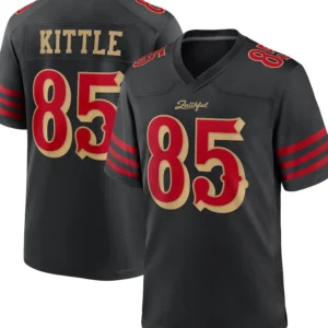 San Francisco 49ers George Kittle Rivalries Jersey in team red, featuring player name and number print, official NFL logo, and breathable athletic fabric