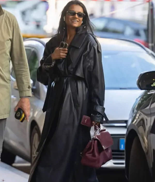Simone Ashley Italy 2025 Long Belted Coat - Image 2