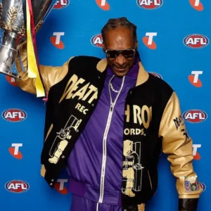 Snoop Dogg 2025 Grand Final Entertainment Media Opportunity Jacket in black, featuring event logos, stylish detailing, and a relaxed fit.