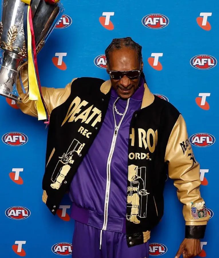 Snoop Dogg 2025 Grand Final Entertainment Media Opportunity Jacket in black, featuring event logos, stylish detailing, and a relaxed fit.