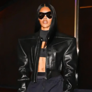 Teyana Taylor NYC 2025 Black Leather Jacket