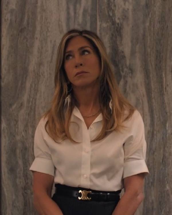 The Morning Show Jennifer Aniston White Pleated Sleeve Blouse