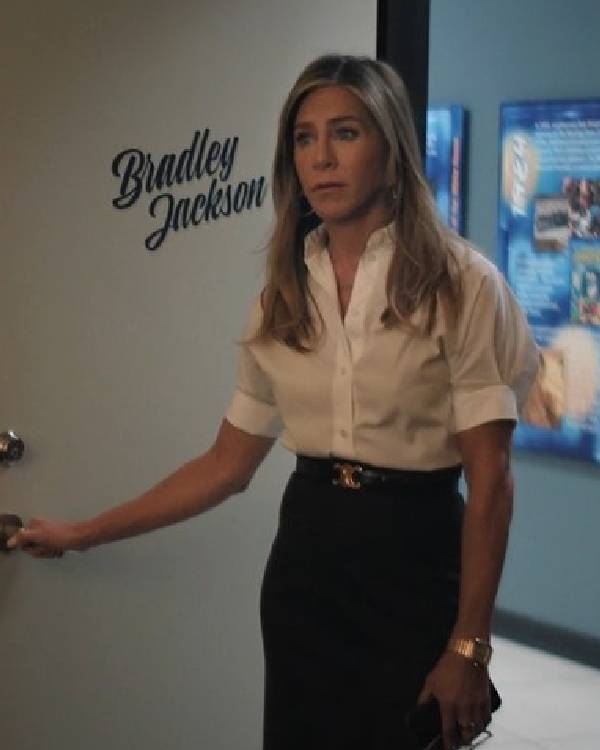 The Morning Show Jennifer Aniston White Pleated Sleeve Blouse