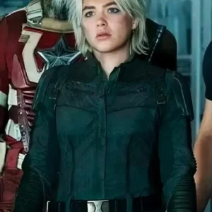 Yelena Belova jumpsuit from Thunderbolts, featuring a tactical fitted design with zip front, utility pockets, and combat-style detailing.