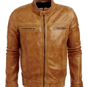 Tommy Merlyn brown leather jacket from Arrow with classic fitted design and sleek streetwear style.