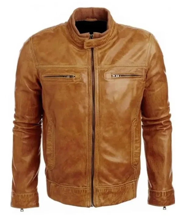 Tommy Merlyn brown leather jacket from Arrow with classic fitted design and sleek streetwear style.