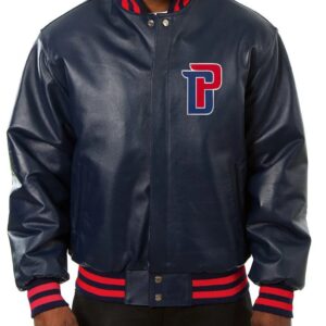 Varsity Detroit Pistons Navy Blue Leather Jacket