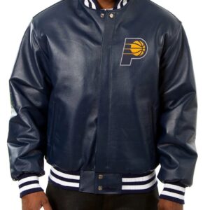 Varsity Indiana Pacers Navy Blue Leather Jacket