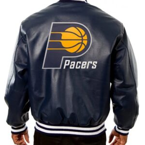 Varsity Indiana Pacers Navy Blue Leather Jacket