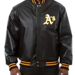 Oakland Athletics Black Leather Varsity Jacket