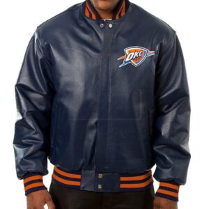 Varsity Oklahoma City Thunder Navy Blue Leather Jacket
