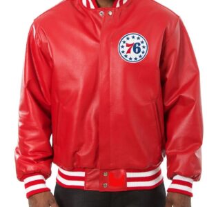 Varsity Philadelphia 76ers Red Leather Jacket