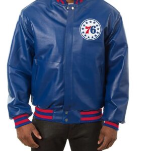 Varsity Philadelphia 76ers Royal Blue Leather Jacket