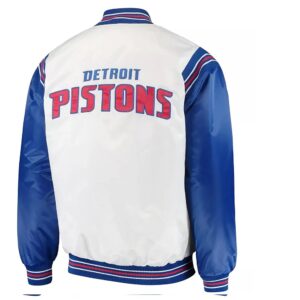 White/Blue Detroit Pistons Renegade Varsity Satin Jacket