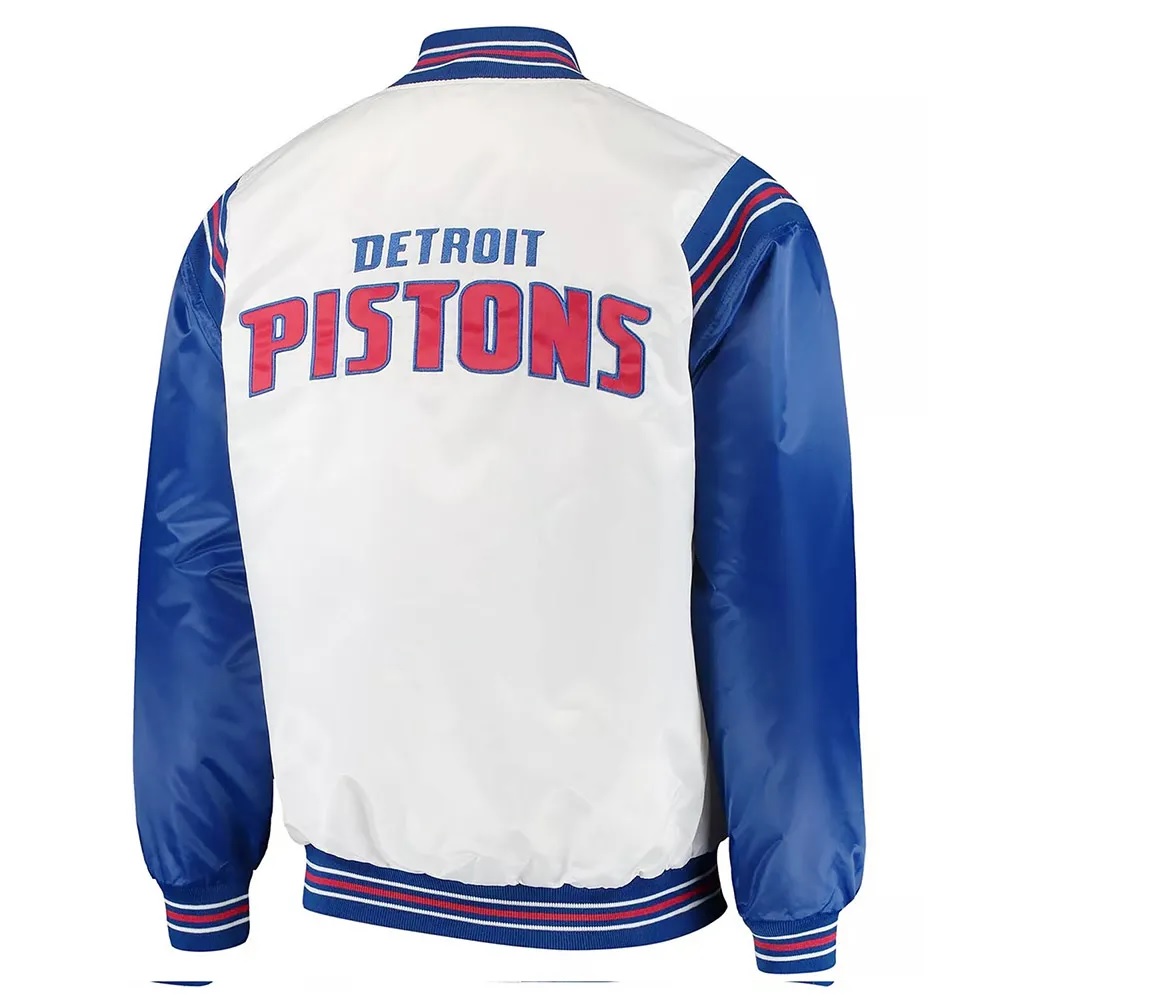 White/Blue Detroit Pistons Renegade Varsity Satin Jacket