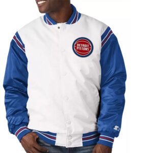 White/Blue Detroit Pistons Renegade Varsity Satin Jacket