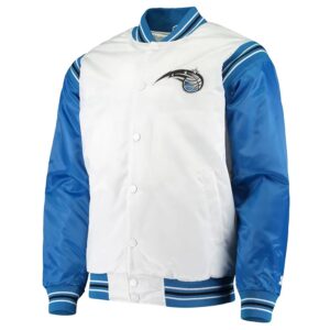 White and Blue Orlando Magic Renegade Varsity Satin Jacket