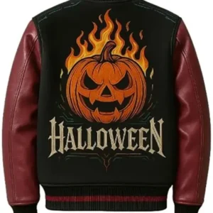 Halloween Wool With Leather Sleeves Varsity Jacket