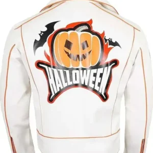 Men’s Halloween Pumpkin White Biker Leather Jacket
