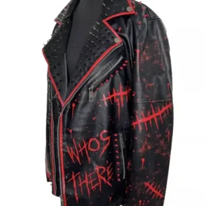 Men’s Punk Style Black and Red Studded Leather Jacket