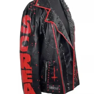 Men’s Punk Style Black and Red Studded Leather Jacket